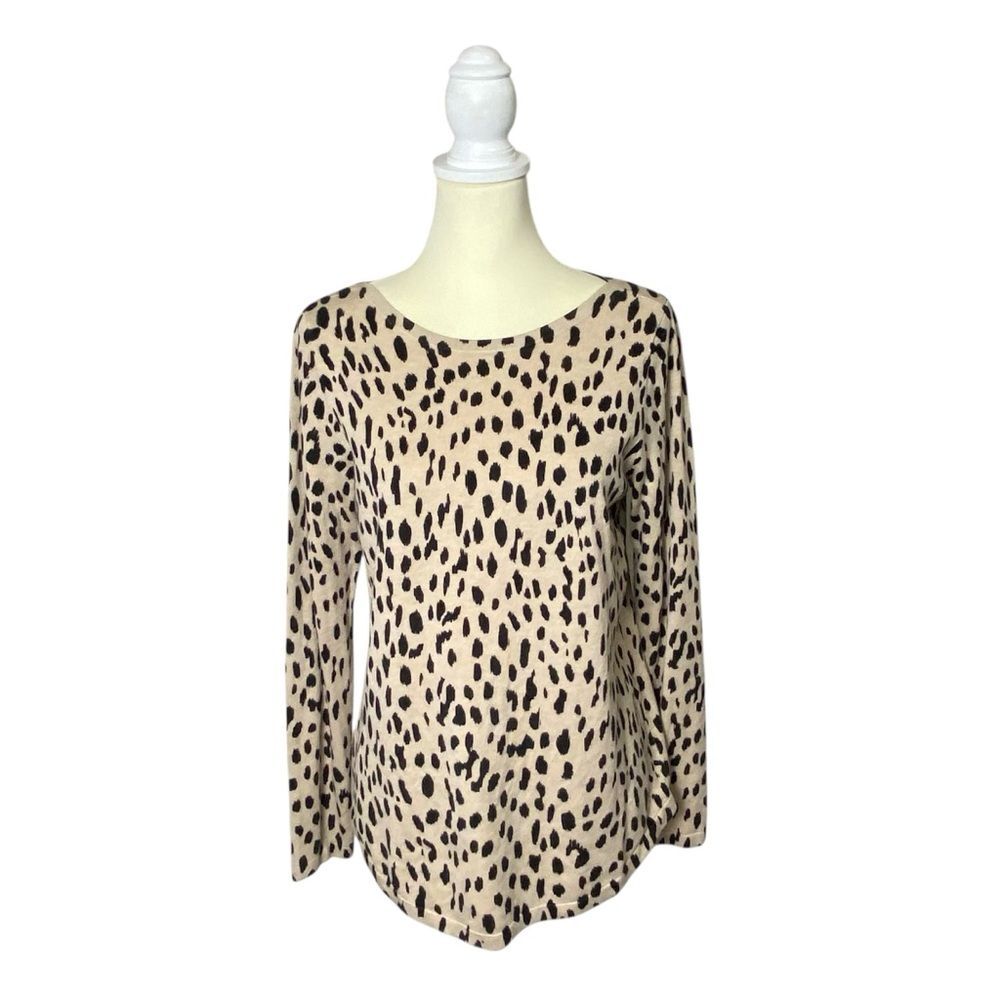 Chico's Animal Print Long Sleeve Scoop Neck Lightweight Sweater Women's Size S